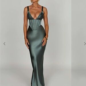COPY - Sage Green Plunge Neckline Maxi Dress